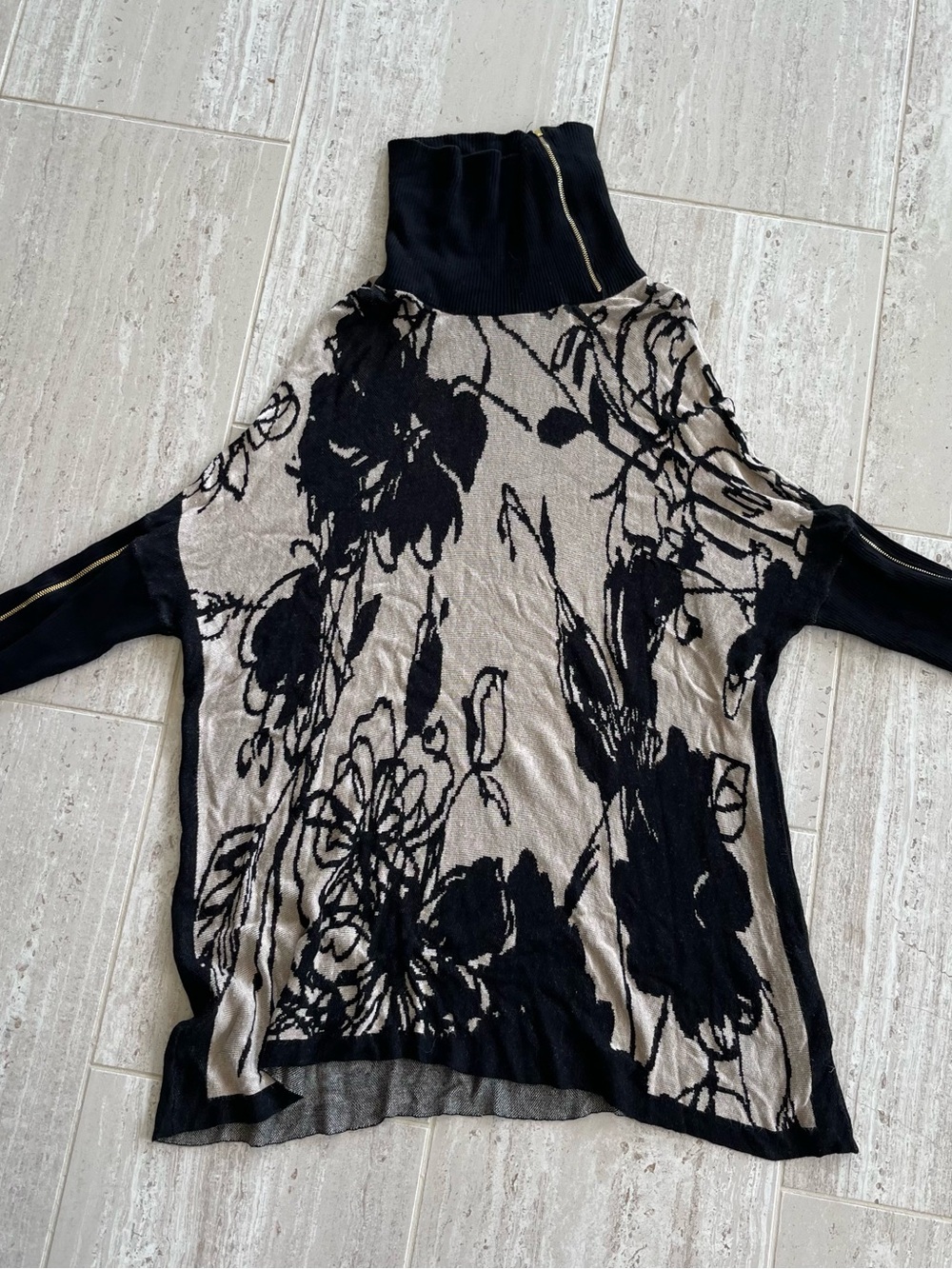 Black Floral Sheer Turtleneck Sweater